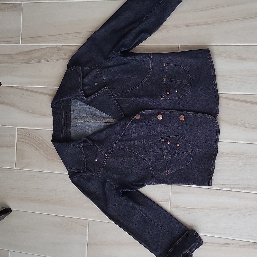 Jean Jacket & Jeans pants Custom design Copper Stud & topstitched Size M - Picture 3 of 15